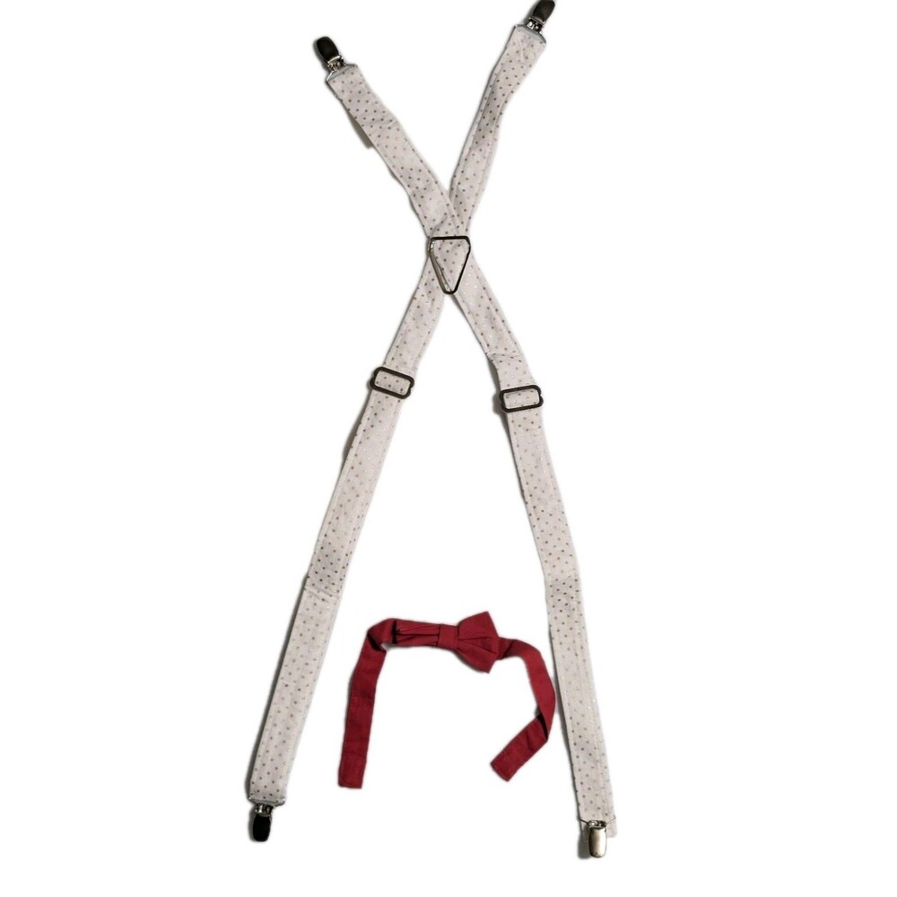 Kids White Suspenders - Gold Polka Dots & Red Bow Tie Unused